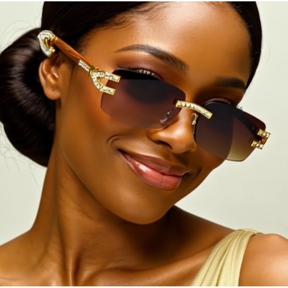 Fashion Women Sunglasses Brown Lens Female Shades Bling Wooden Outfit Brunch New